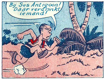 Het eerste optreden van Suske in Op het eiland Amoras
