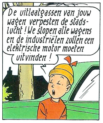 In Twee toffe totems zeg Wiske al dat we moeten overstappen op elektrische auto's