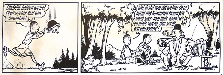 Strook van de hertekende versie van De sprietatoom (1961), vermoedelijk door Bob Vandersteen